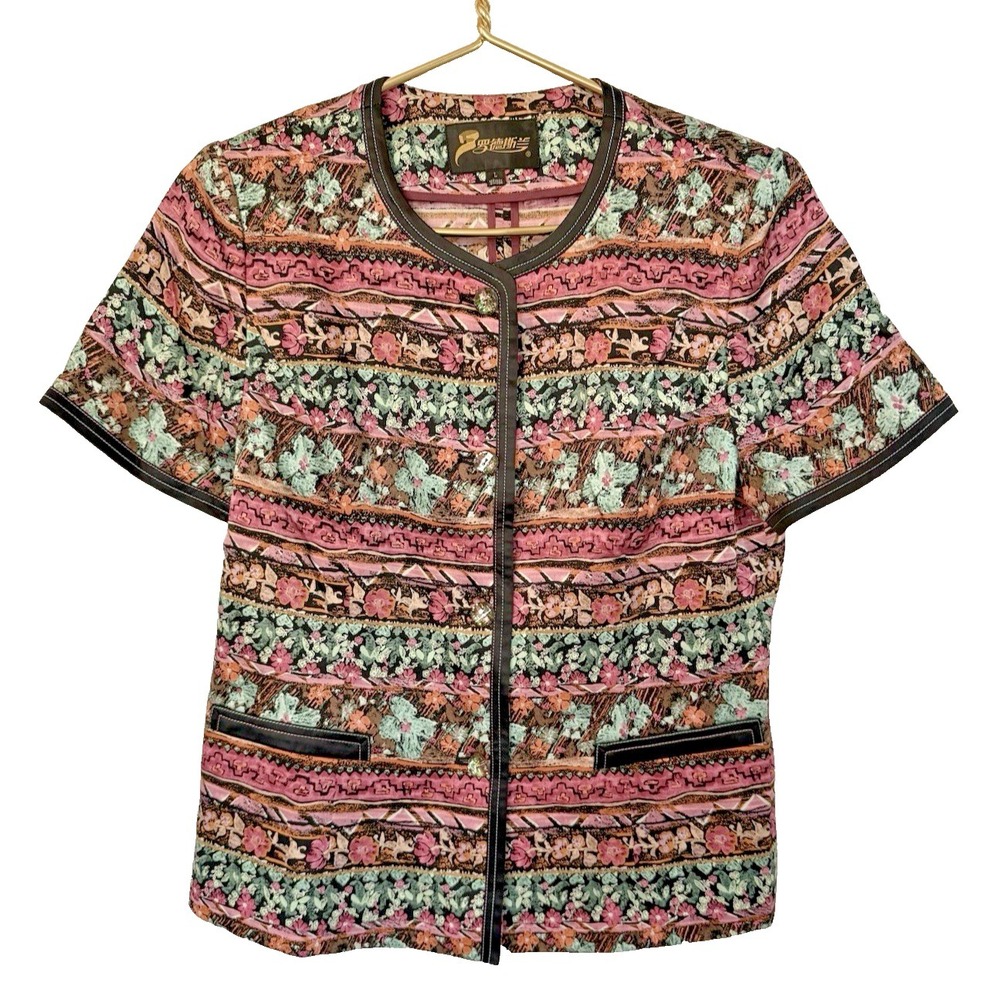 VTG Mulberry Silk Boutique Blouse with‎ Jeweled Buttons Women's Size L